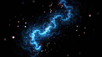 Abstract blurred blue and golden particles. Fantasy colorful holiday sparkle background. Digital fractal art. 3d