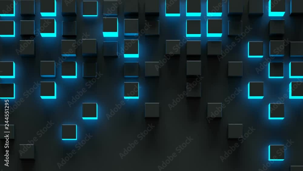 Poster glowing blue cubes. futuristic technology concept. seamless loop 3d render animation
