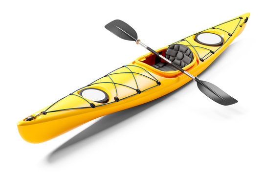 Yellow sea kayak and oars 3D