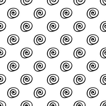 Abstract spiral shells fashion flat seamless vector pattern. Simplified retro illustration. Wrapping scrapbook paper background. Minimalistic style doodle. Element design, wallpaper, fabric printing.