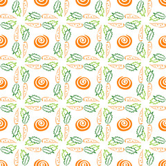 Color carrot vegetable leaf vector plain seamless garden pattern. Simplified retro illustration. Wrapping scrapbook paper background.Childish doodle art. Element for design, wallpaper, fabric printing