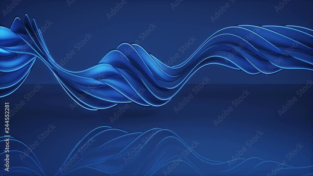 Poster glowing blue twisted spiral shape spinning. computer generated seamless loop animation. abstract geo