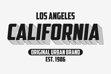 California modern typography slogan for t-shirt. Los Angeles tee shirt graphics, urban brand print. Vector illustration. - obrazy, fototapety, plakaty