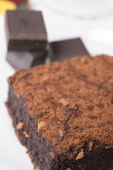 piece of chocolat cake with chocolat. close up