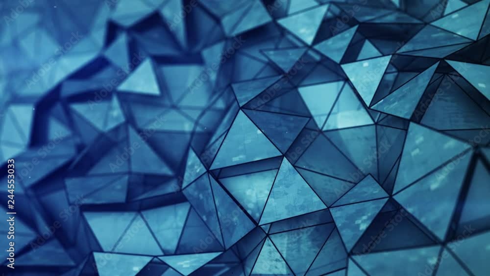 Poster layered blue glossy low poly mesh. abstract 3d render of futuristic sci-fi construction. seamless lo