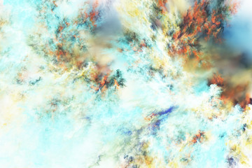 Fototapeta na wymiar Abstract blue and golden fantastic clouds. Colorful fractal background. Digital art. 3d rendering.