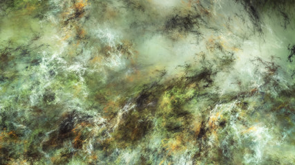 Abstract surreal green clouds. Expressive brush strokes. Fractal background. 3d rendering.