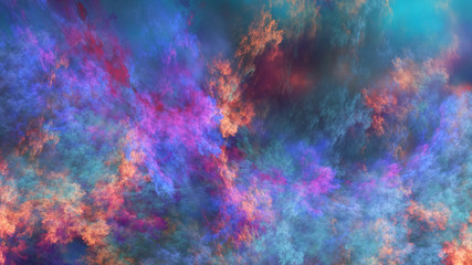 Naklejka na ściany i meble Abstract surreal blue and orange clouds. Expressive brush strokes. Fractal background. 3d rendering.
