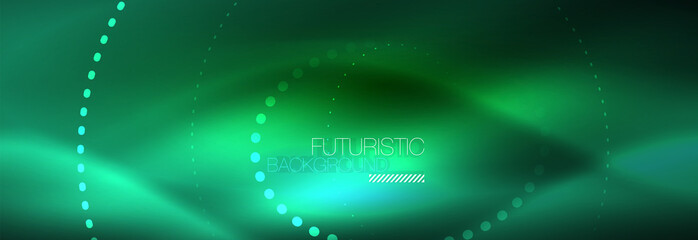 Blue neon dotted circles abstract background, technology energy