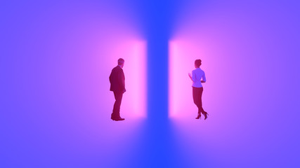 people in front of the door emitting light