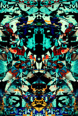 Grunge symmetric background in futuristic baroque explosion