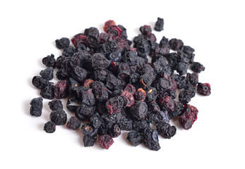 Dried bunch of blueberries isolated on white background