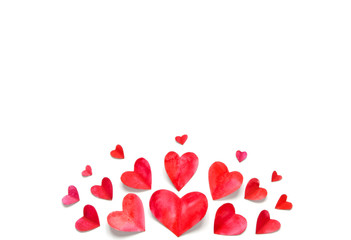 Watercolor hearts.  Love concept for mother's day and valentine's day.  Top view. Copy space