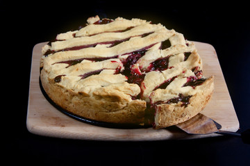 American cherry pie, cut off piece, metal spatula