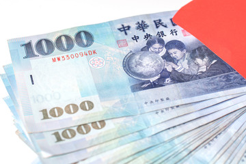 Red envelope packet chinese new year, hongbao with the character 'Happy New Year' on white background for Chinese New Year