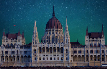 Fototapeta premium Hungary, Budapest Parliament view from Danube river 