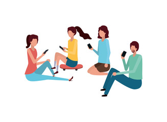 Fototapeta premium group of people with smartphone avatar character