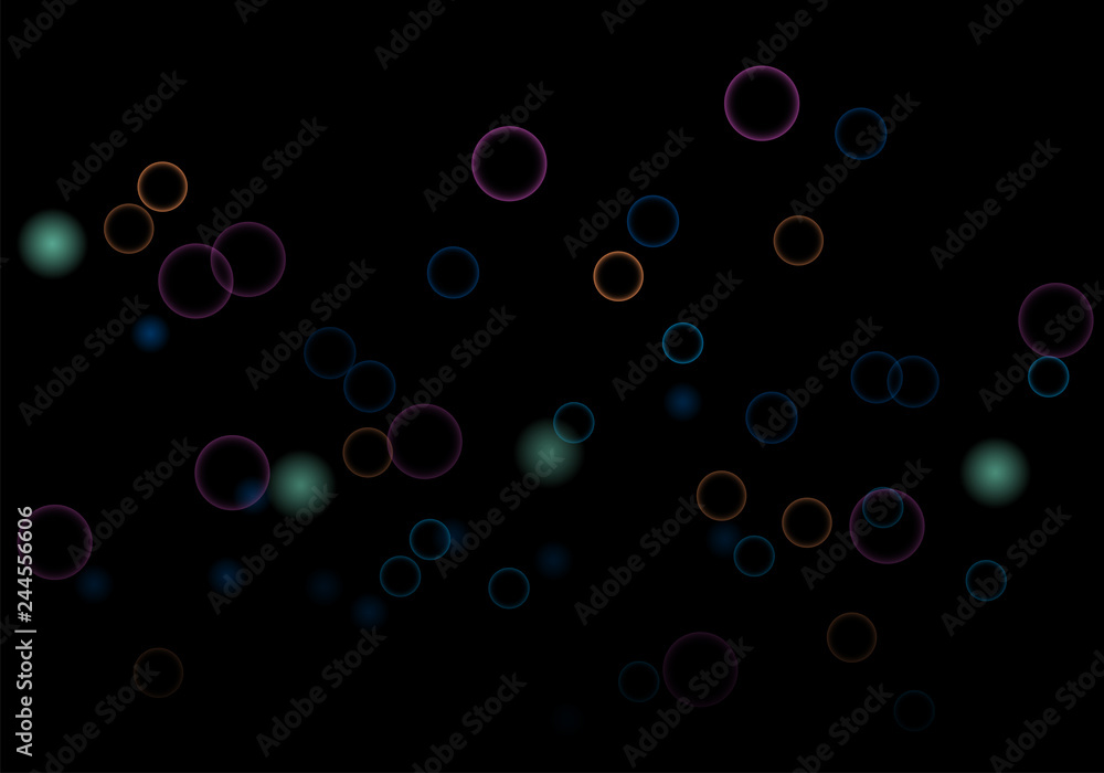 Aufkleber Bokeh in abstract style on black background. Illuminated design. Vector abstract geometric background. Bright bokeh texture. Bokeh. Modern wallpaper. Vector holiday design.