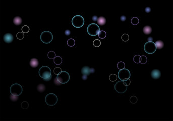 Bokeh in abstract style on black background. Illuminated design. Vector abstract geometric background. Bright bokeh texture. Bokeh. Modern wallpaper. Vector holiday design.