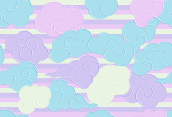 Seamless pattern with funny doodle clouds for prints, designs and coloring books. Cloud Rainbow  Seamless Pattern, Cartoon Vector Illustration, Nursery Background for Kid. Paper cut
