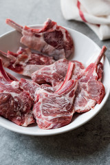 Raw Frozen Bloody Lamb Chops Meat in Plate