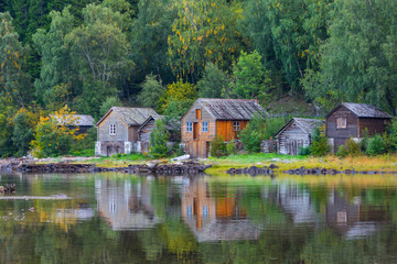 Fototapeta na wymiar Norway fjord huts