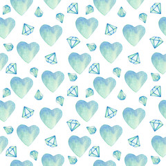 green and blue hearts with crystals