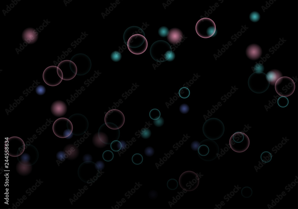 Poster Bokeh in abstract style on black background. Illuminated design. Vector abstract geometric background. Bright bokeh texture. Bokeh. Modern wallpaper. Vector holiday design.
