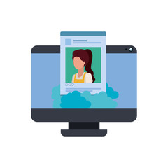 device screen with social network profile avatar character