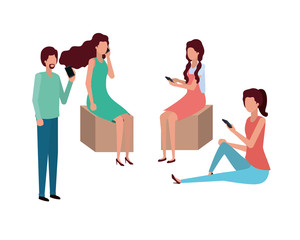 Fototapeta premium group of people with smartphone avatar character