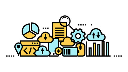 Naklejka premium Flat line icon art style concept, Cloud computing, data storage, web services. vector illustration