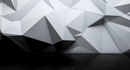 Abstract interior wall with triangle polygonal. 3D illustration