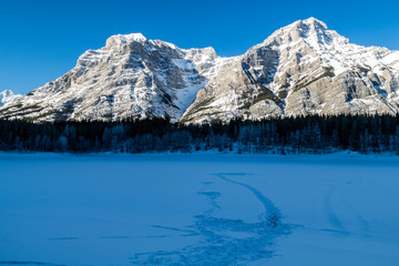 Rockies from Wedge Pond in winter, Spray Valley Provincial Park, Alberta, Canada