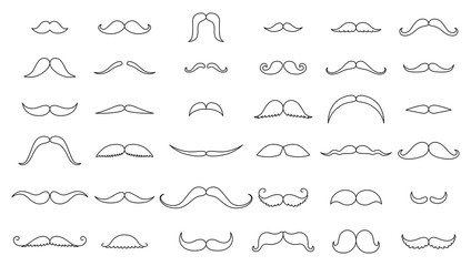 Mustache collection. Coloring silhouette of the mustache set isolated on white for coloring book. Vintage engraving stylized drawing. Vector illustration - Vector.