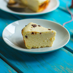  cheesecake, cottage cheese casserole (a portion of sweet pastries). Top view. Food background