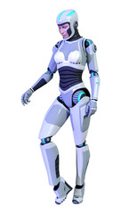 3D Rendering Female Robot on White