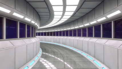 3d render. Futuristic interior corridor architecture