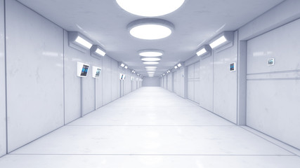 3d render. Futuristic interior corridor architecture