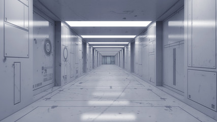 3d render. Futuristic interior corridor architecture