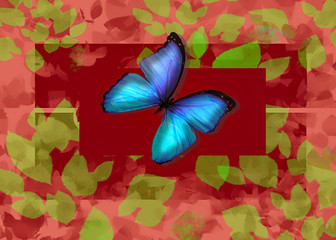 Abstract leaves blue butterfly coral