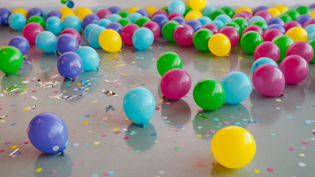 multicolored balloons floor holiday party