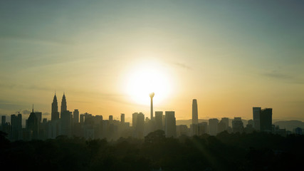 Plakat Silhouette of Kuala Lumpur city during Sunrise