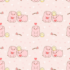 Seamless pattern pig and chick
