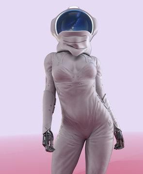 woman wearing asronaut costume with helmet-3d rendering