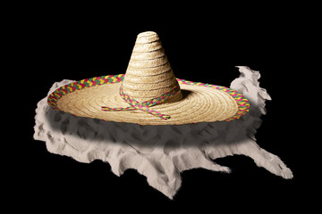 Sombrero over the USA. Border conflict concept between Mexico and the United States. Isolated on...