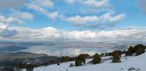 Aerial view of Lake Salda in the southern province of Burdur’s Yeşilova district has been...