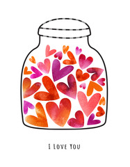 Watercolor hearts. Valentines card