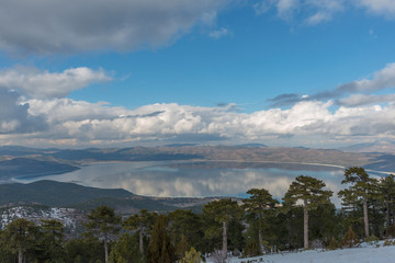 Aerial view of Lake Salda in the southern province of Burdur’s Yeşilova district has been reputed as “Turkey’s Maldives” in recent years for its white beach and clear water.