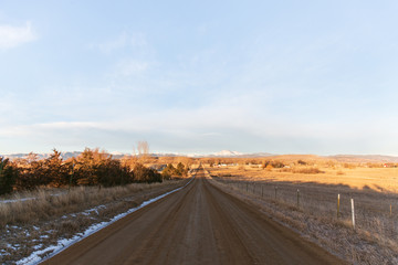 A Beautiful Morning on the Front Range of Colorado With Mountain and Farm Views Along A Dirt Road