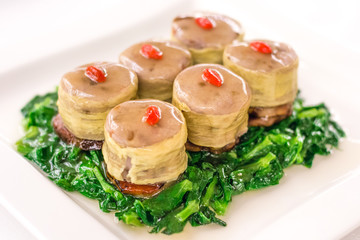 Charcoal-grilled French Goose Liver Foie gras with Char Siu and Taro